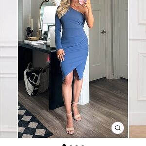 Bella and Bloom Dusky Blue Paulie One Shoulder Dress